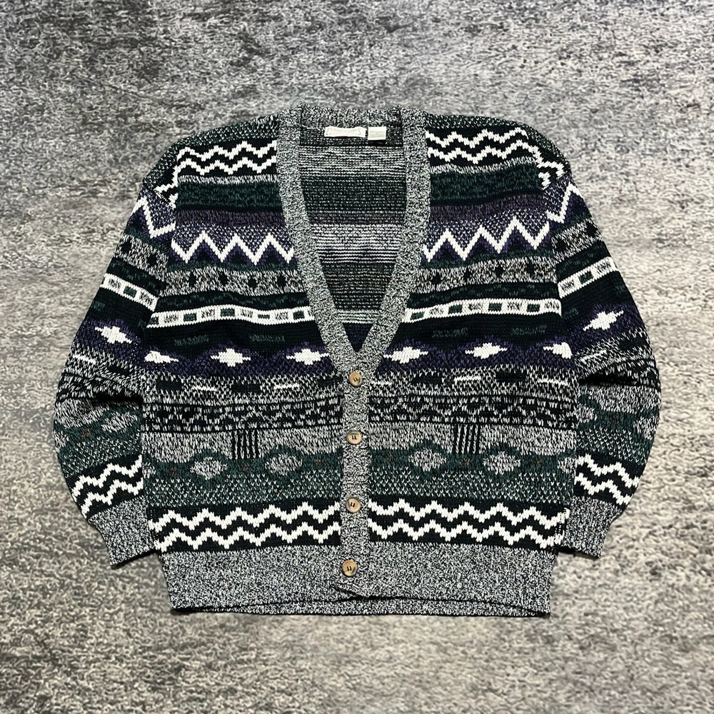 Vintage 90sExpressions Cardigan Sweater Mens Large Acrylic Colorful Grandpa Core